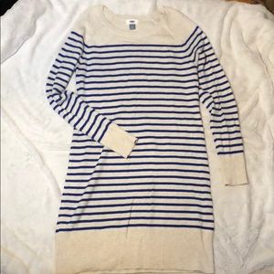Blue and white striped sweater dress